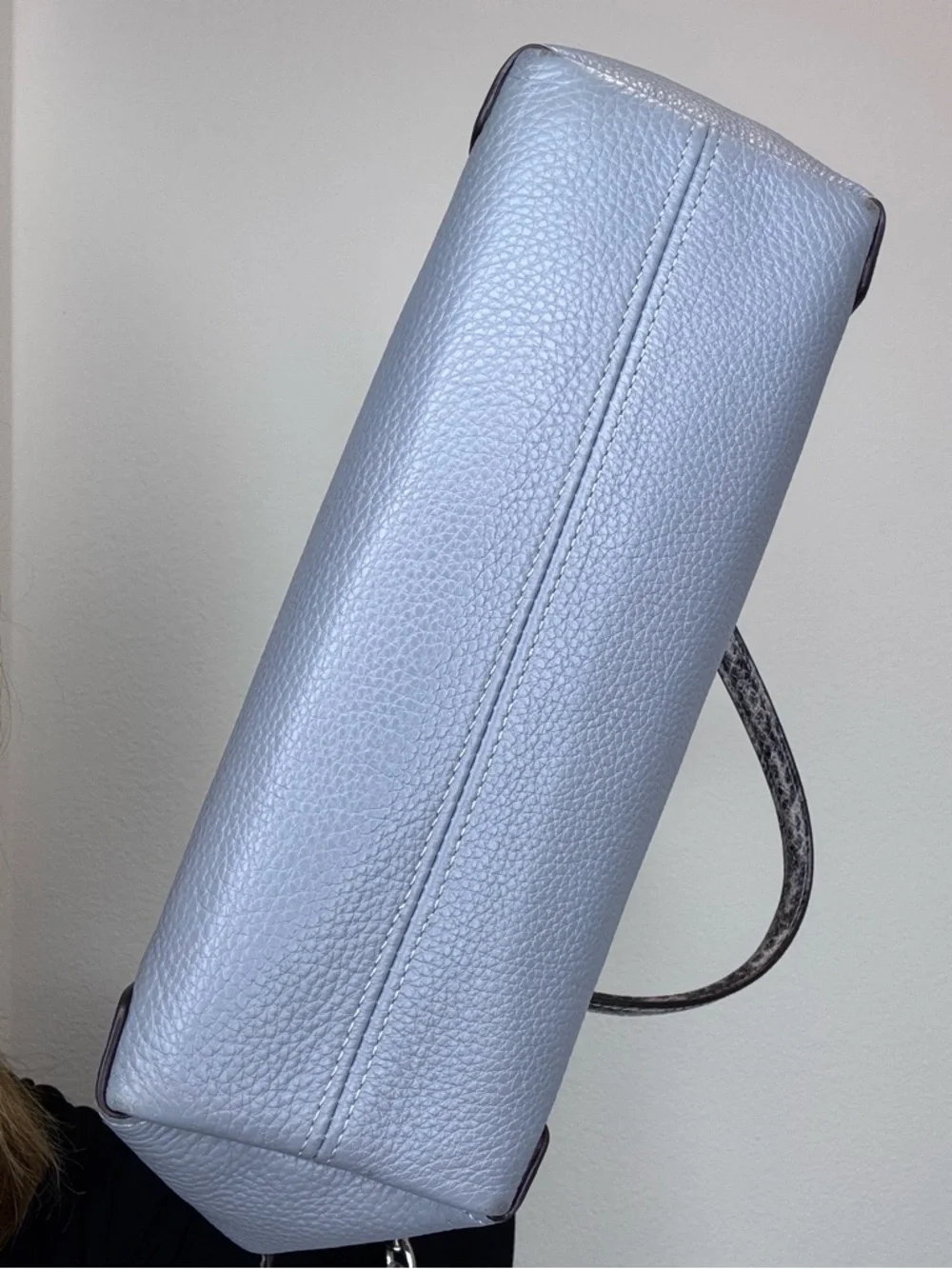 Coach Kacey Satchel grey pebble leather snake-embossed handle and strap EUC - Picture 17 of 17